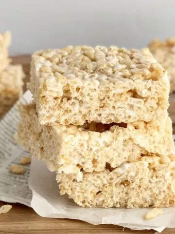 A smaller stack of homemade dairy free rice krispie treats.