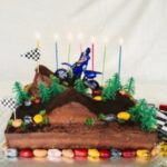 A motocross cake that is made with gluten free and dairy free ingredients.