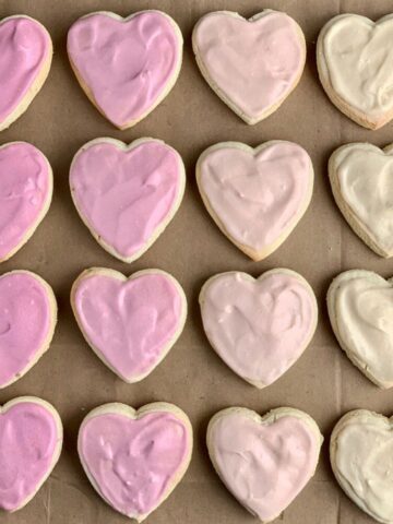 Looking down on a few rows of frosted Gluten Free Sugar Cookies.