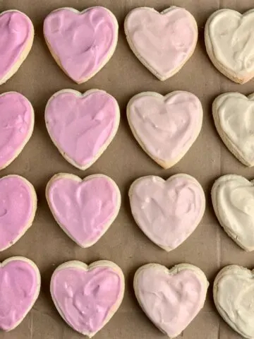 Looking down on a few rows of frosted Gluten Free Sugar Cookies.