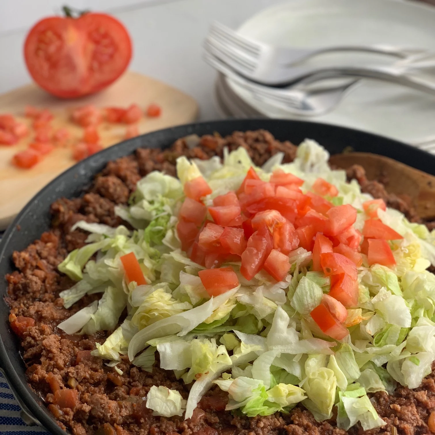 Close up of a gluten free dairy free taco skillet meal. 