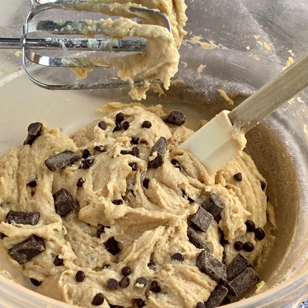 Cookie batter in a bowl