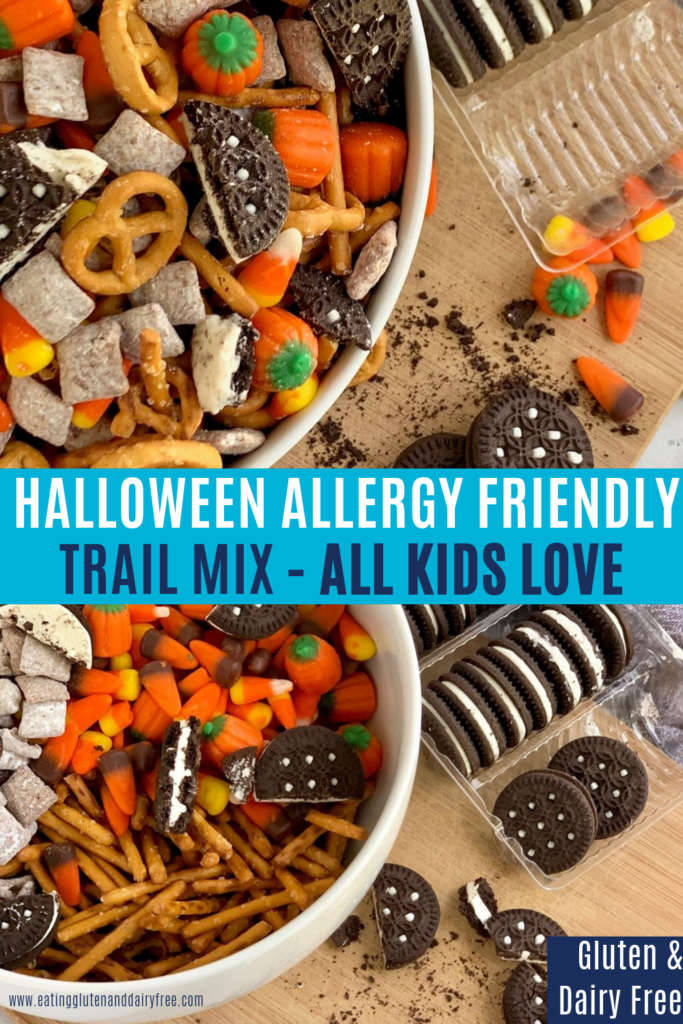 A big bowl of different yummy festive Halloween snacks.