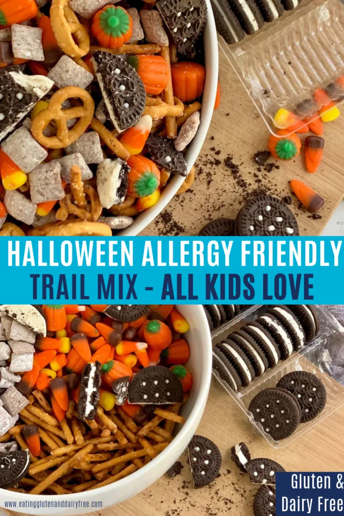 A big bowl of different yummy festive Halloween snacks.