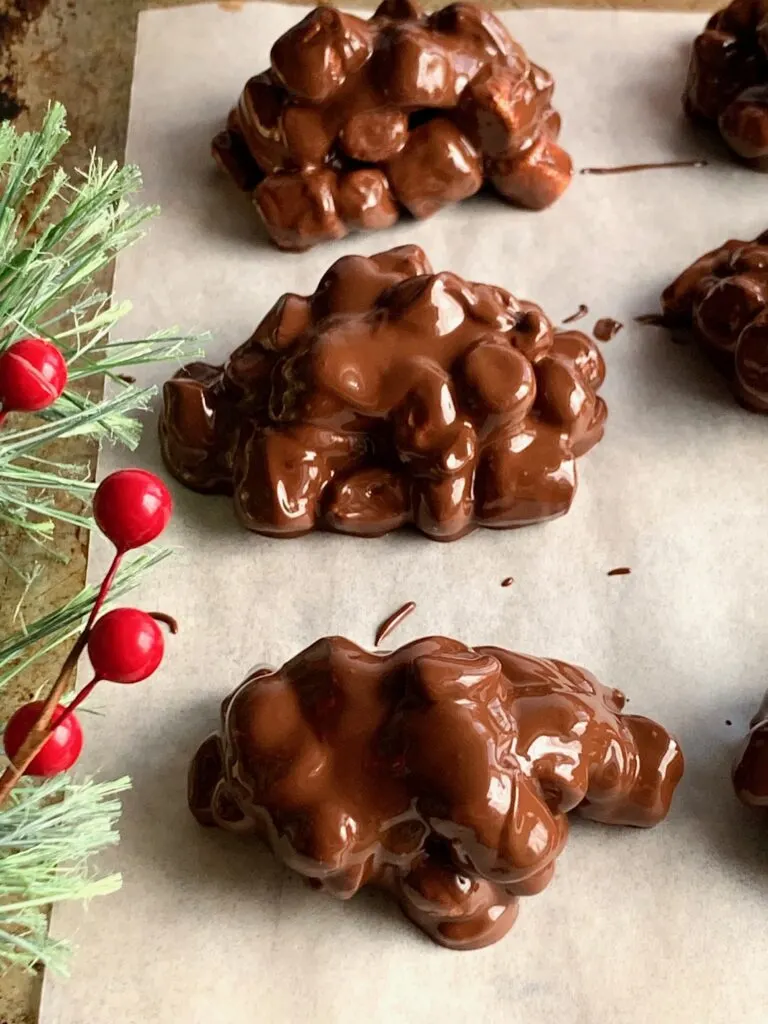 rocky road clusters on a baking sheet