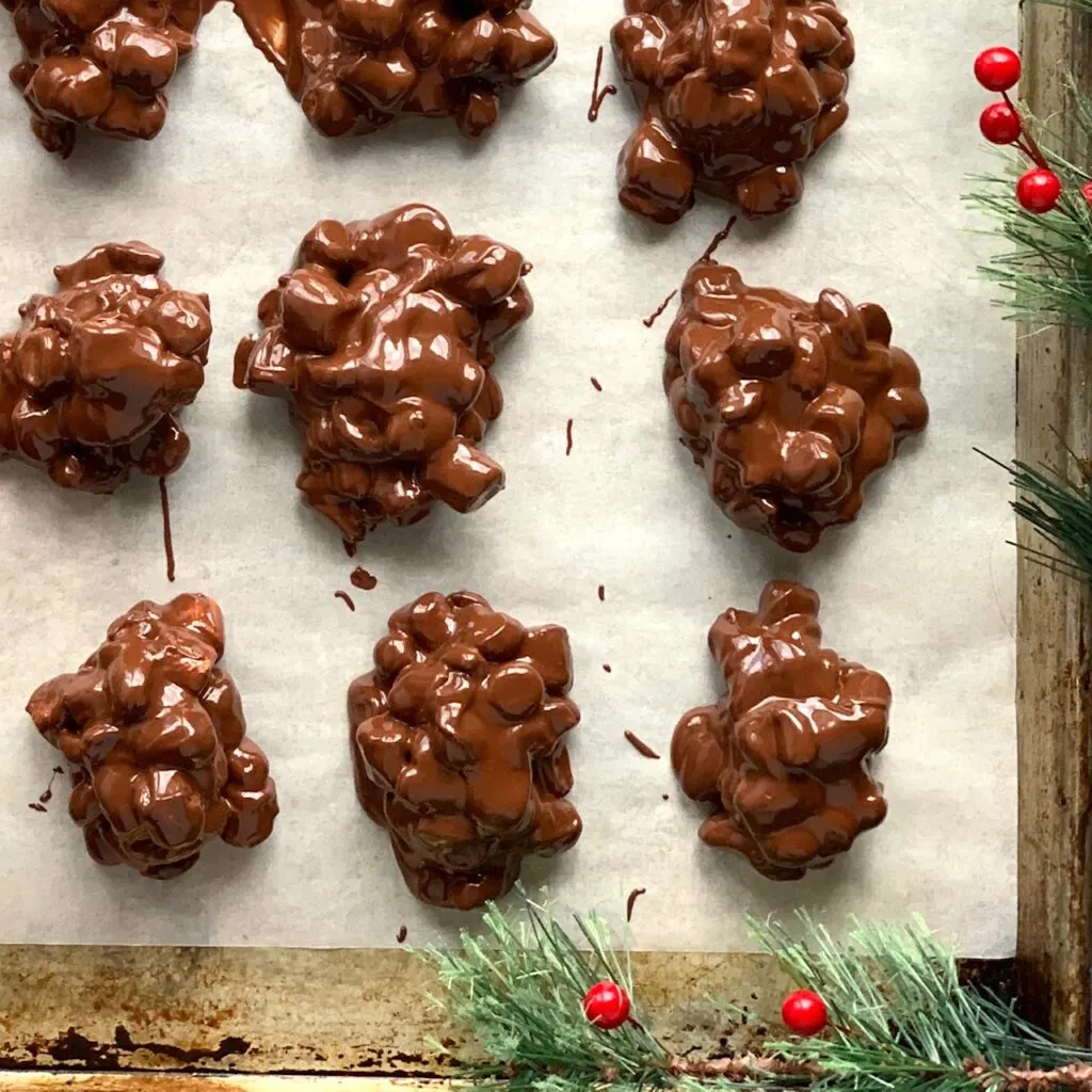 rock road clusters on a baking sheet