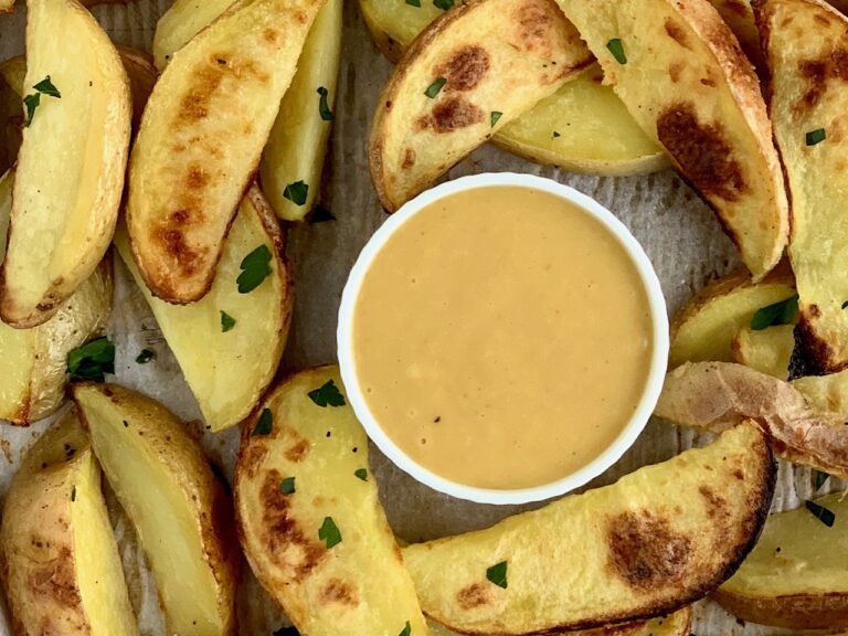 Chick-Fil-A Sauce on a sheet pan with baked potato wedges