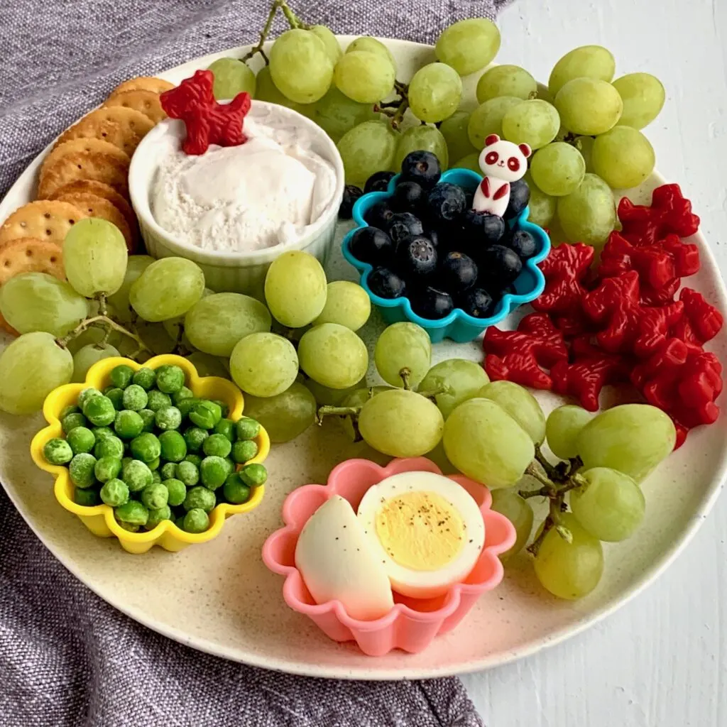 Lots of fun kid friendly snacks on a plate