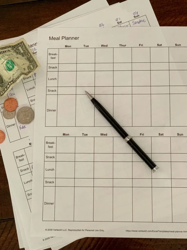 cash and menu planners