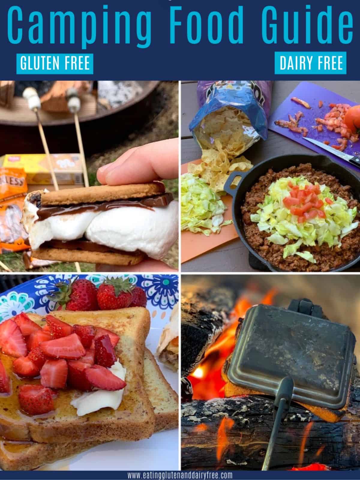 A bunch of camping food recipes on plates.