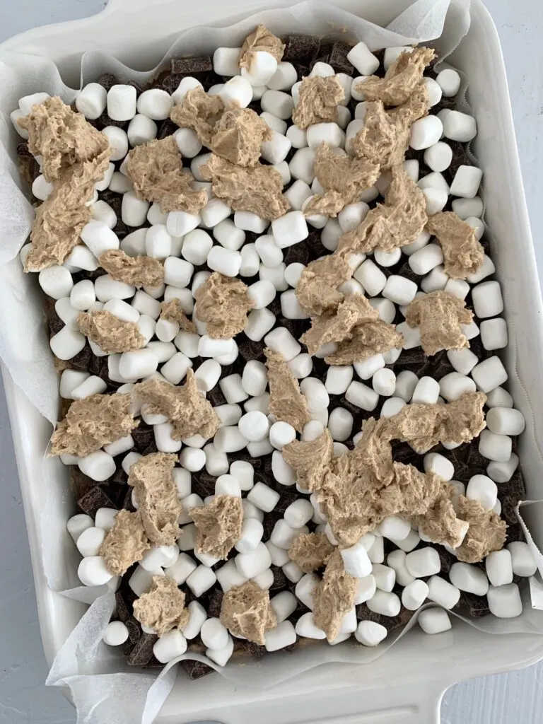 S'more cookie dough on top of marshmallows.