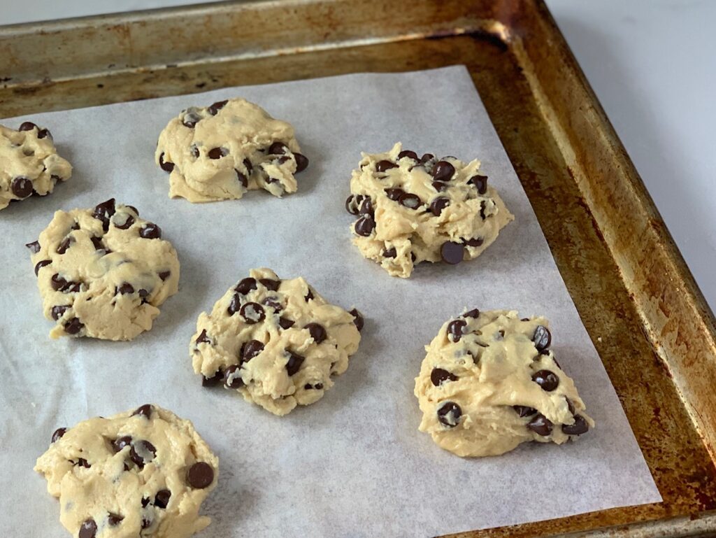 Cookie dough on a baking sheet