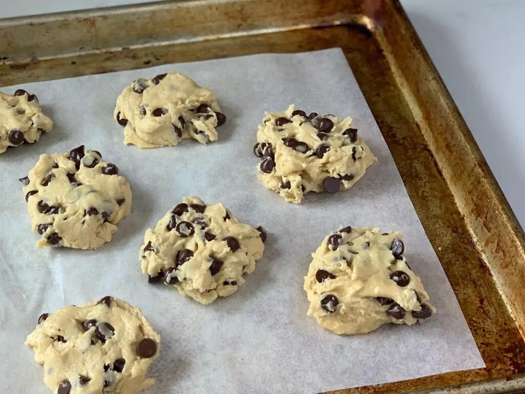 Cookie dough on a baking sheet