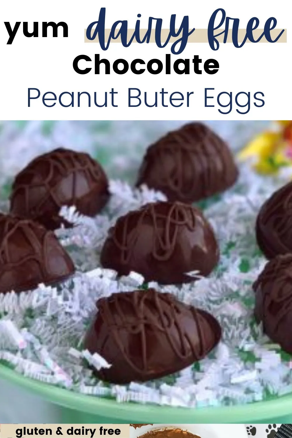 A plate with homemade peanut butter chocolate eggs that are gluten free and dairy free too!