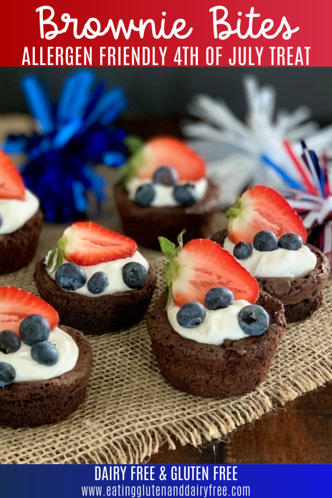 mini brownies with whipped topping and fruit