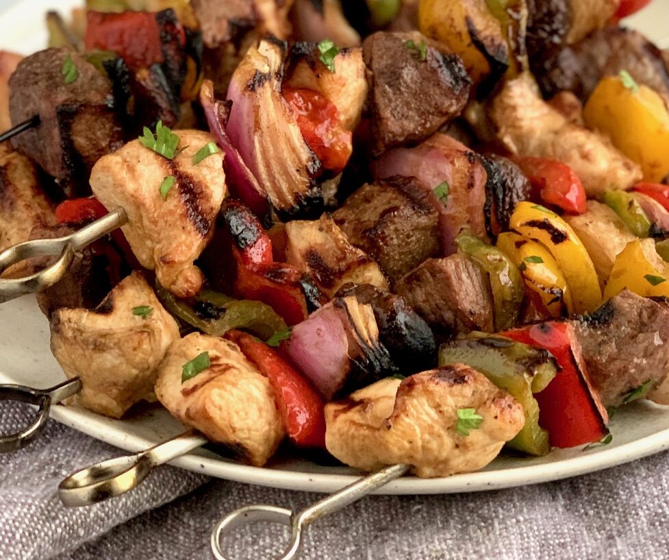 A plate of Grilled Shish Kabobs.
