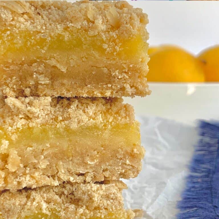 Close up looking at gluten free dairy free lemon streusel bars.