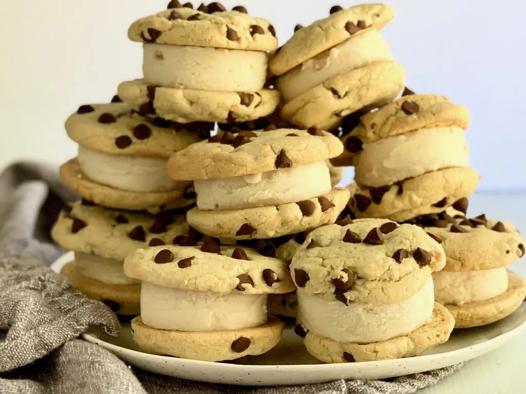 A plate of ice cream sandwiches. 