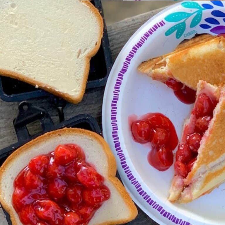 A gluten free diary free mountain pie being made and one on a plate.