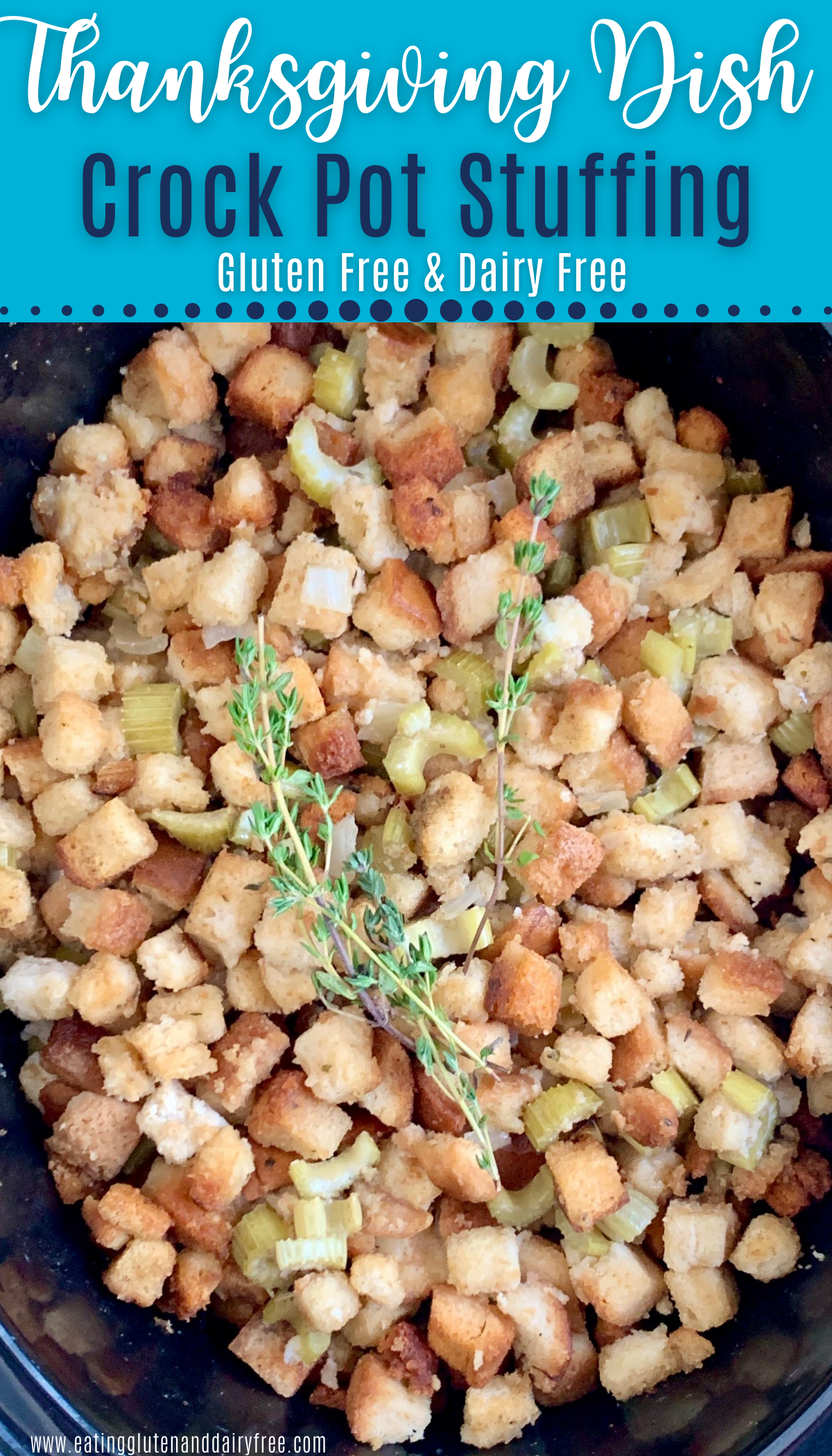 Crock-Pot Stuffing in a crock-pot ready to eat.