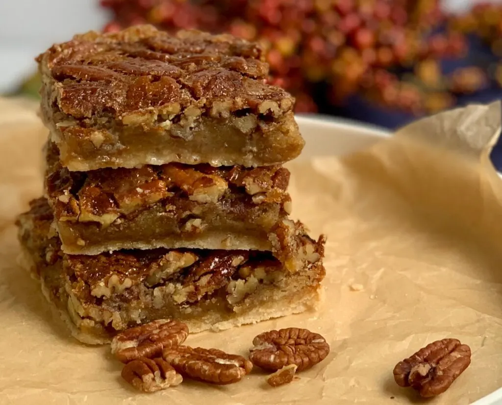 3 stacked pecan pie bars