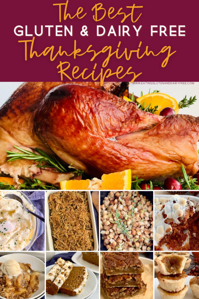 A food photo collage of different classic Thanksgiving dishes.