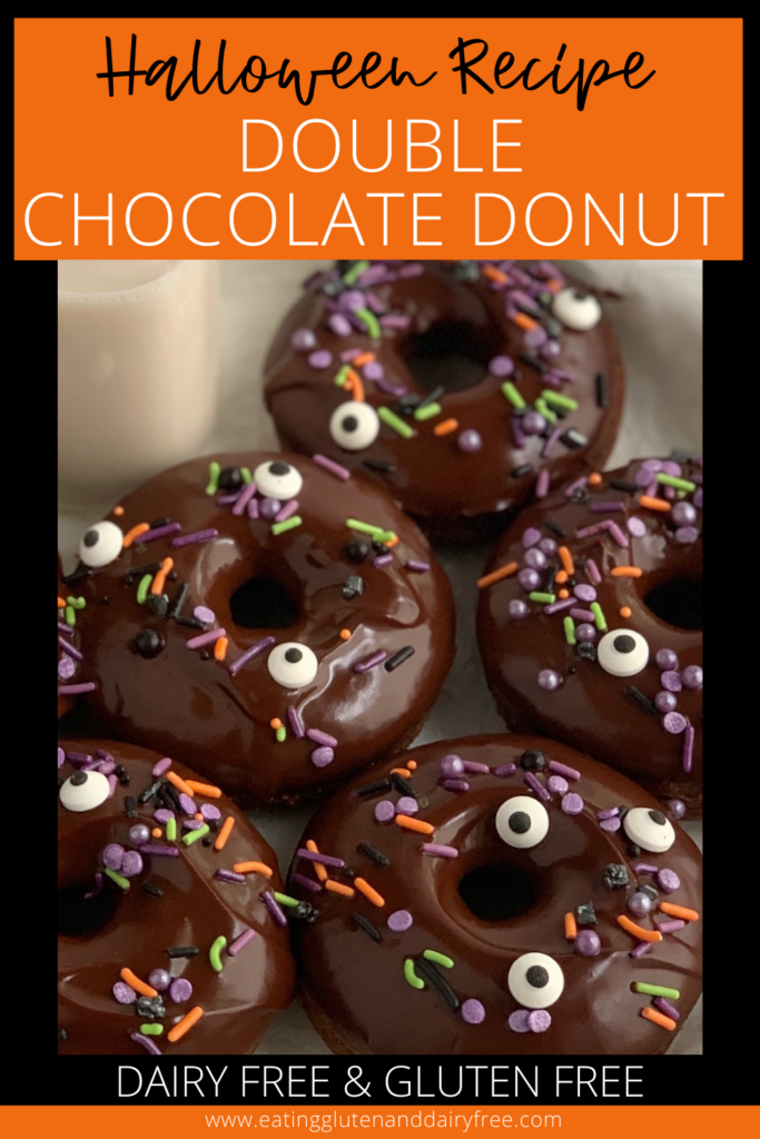 Double chocolate donuts with a ganache glaze and brown sprinkles