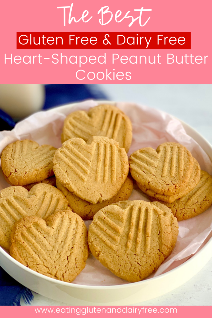 A platter full of heart-shaped peanut butter cookies.