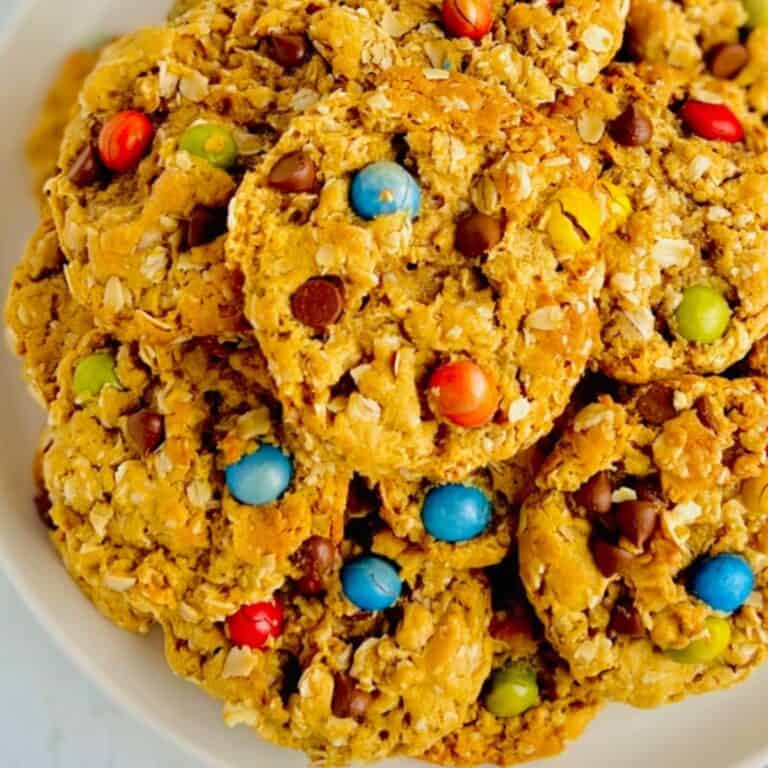 A pile of Gluten Free Dairy Free Monster Cookies.