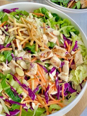 A bowl of copycat Oriental Chicken Salad- the gluten and dairy free version.
