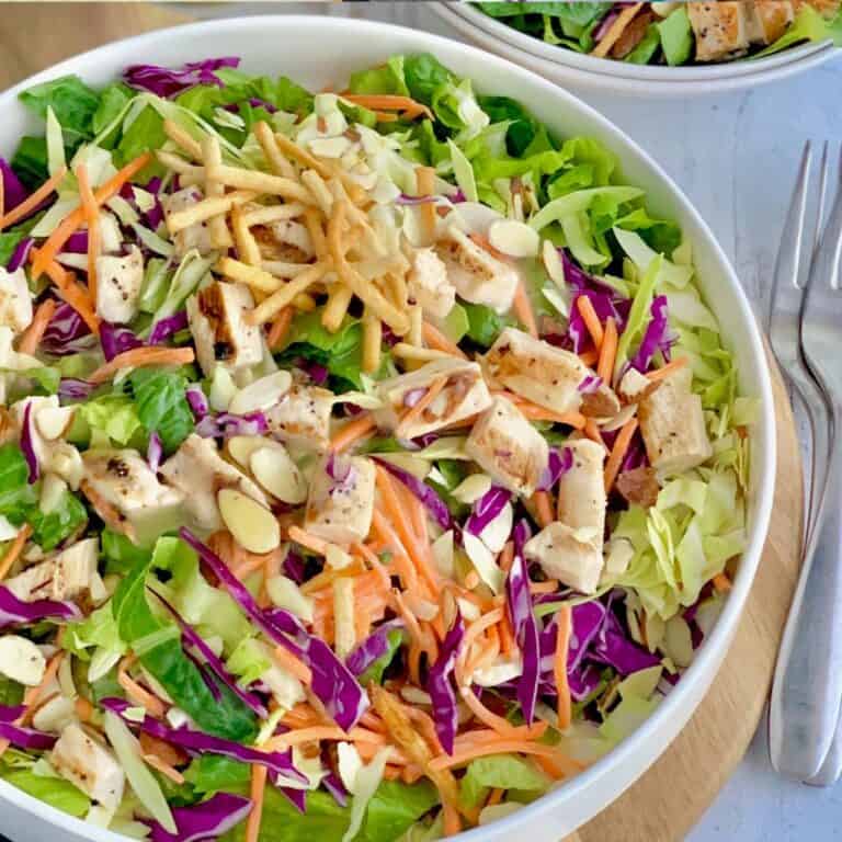 A bowl of copycat Oriental Chicken Salad- the gluten and dairy free version.