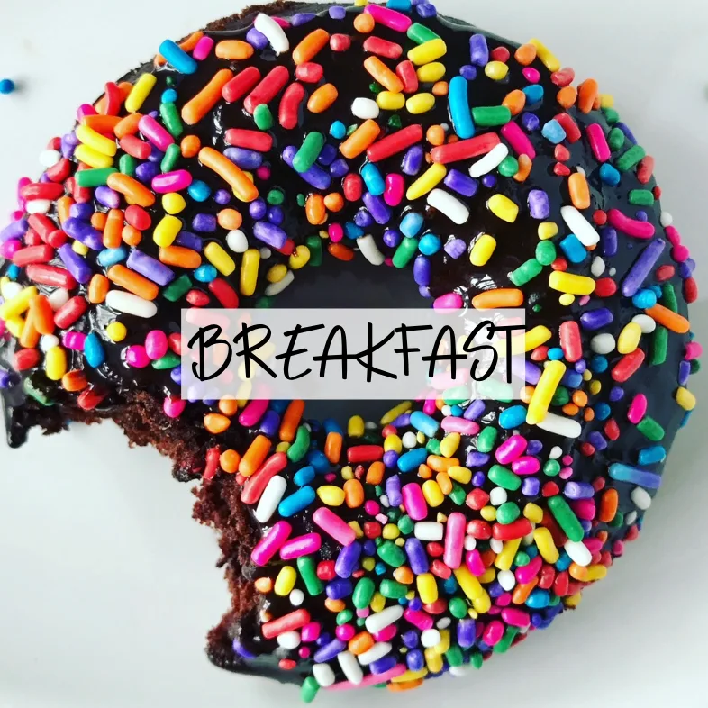 Donut with sprinkles and text overlay.