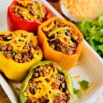 Looking down on a a few gluten and dairy free Taco Stuffed Peppers.