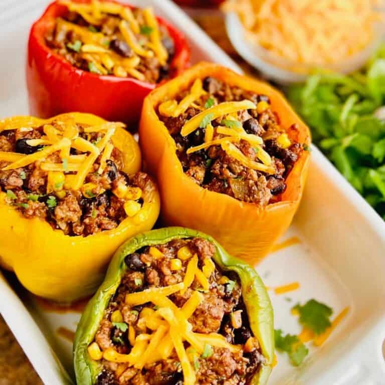 Looking down on a a few gluten and dairy free Taco Stuffed Peppers.