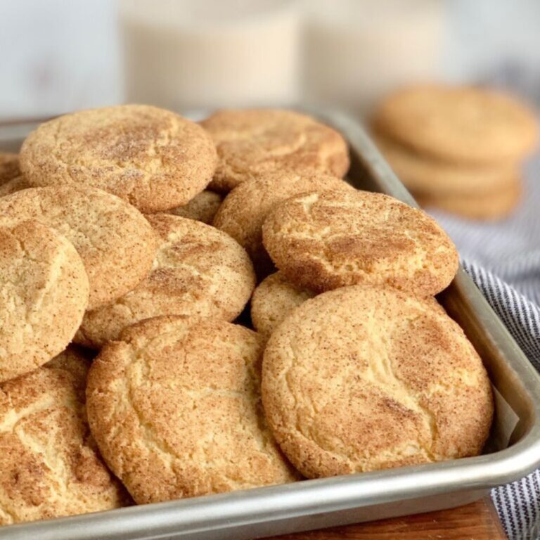 Baking tray of Gluten Free Snickerdoodle cookies.