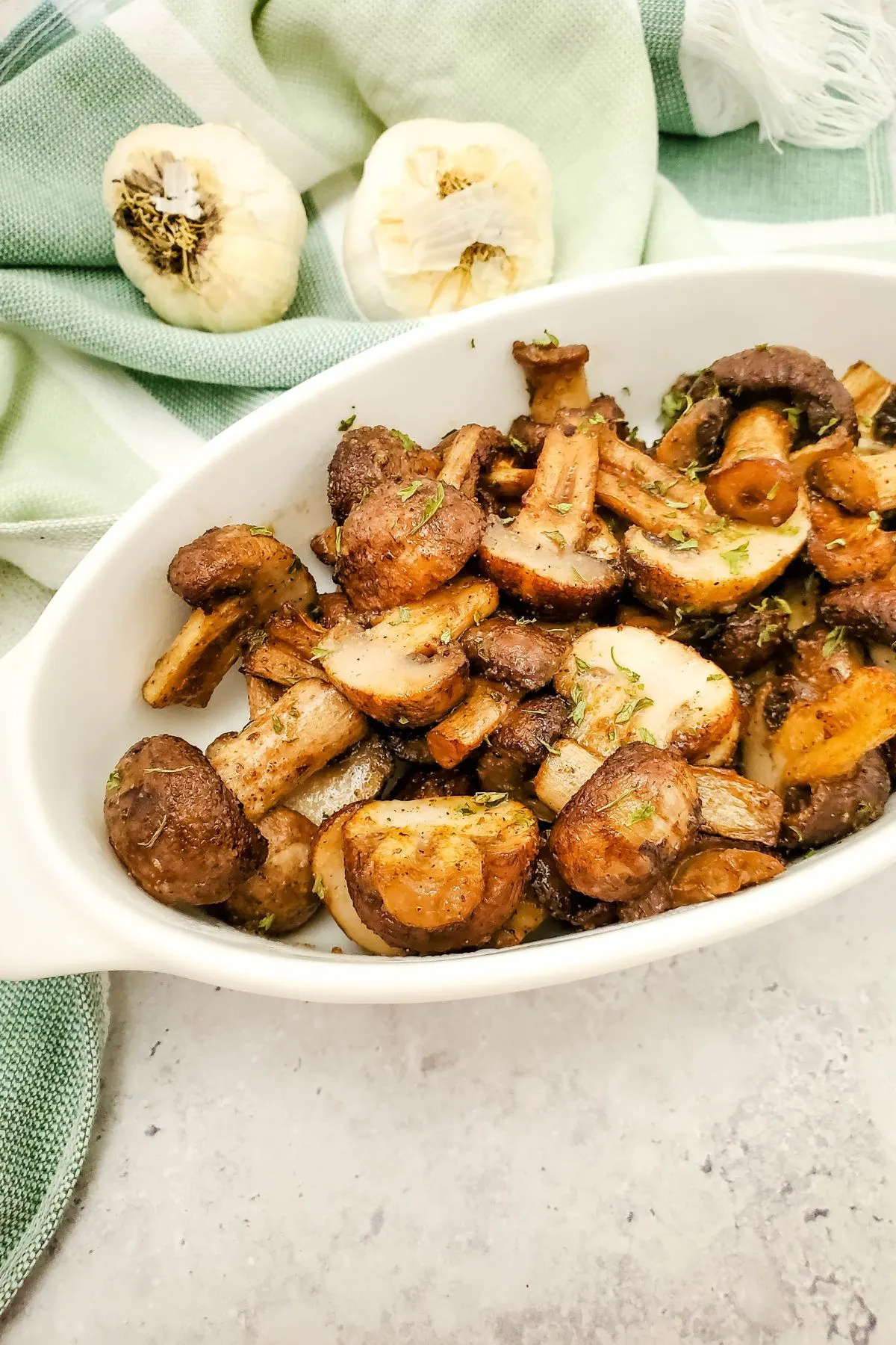 Bowl of air fried mushrooms.