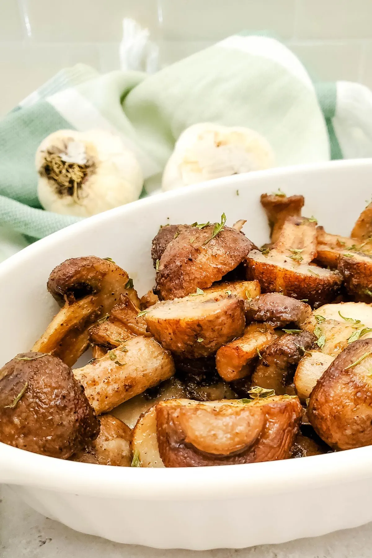 Bowl of mushrooms made in the Air Fryer.