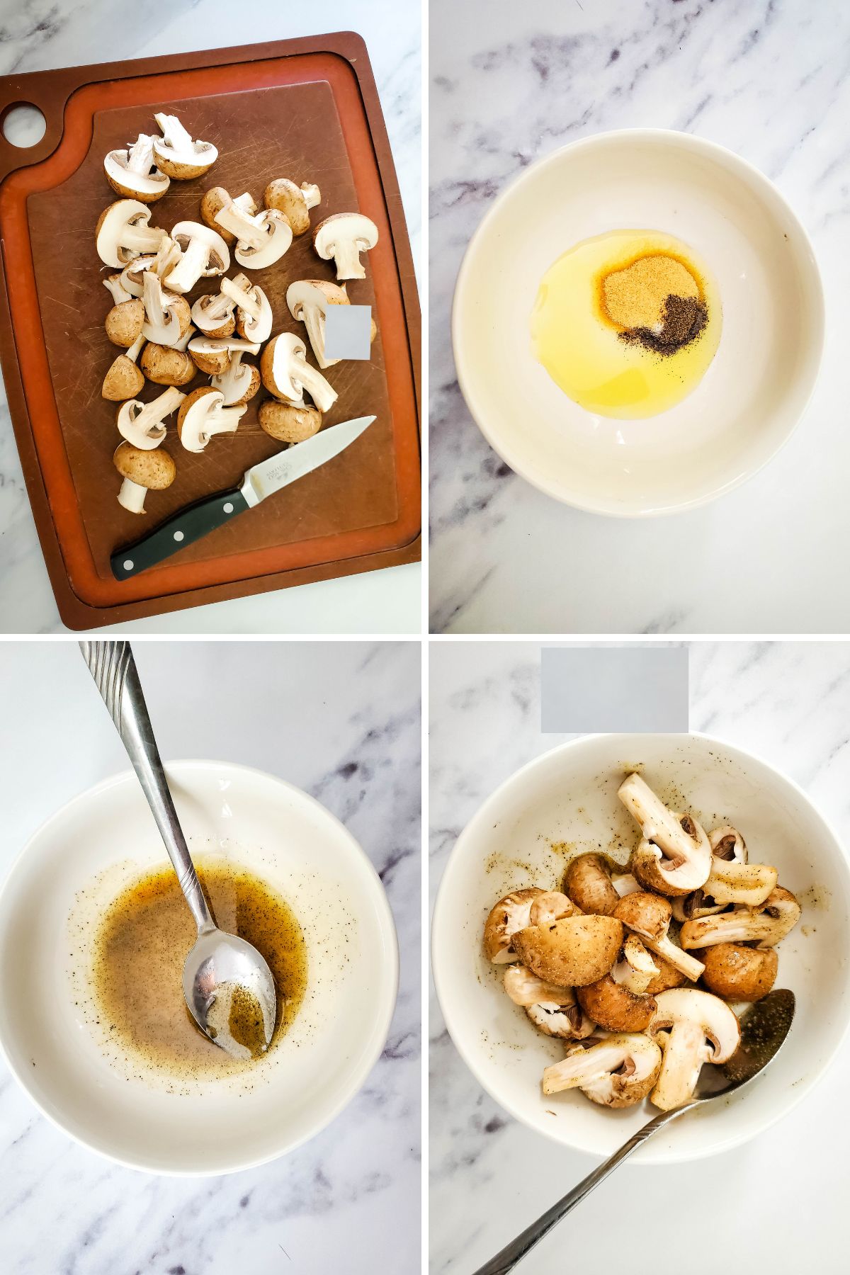 First 4 steps of how to make mushrooms in the Air Fryer.