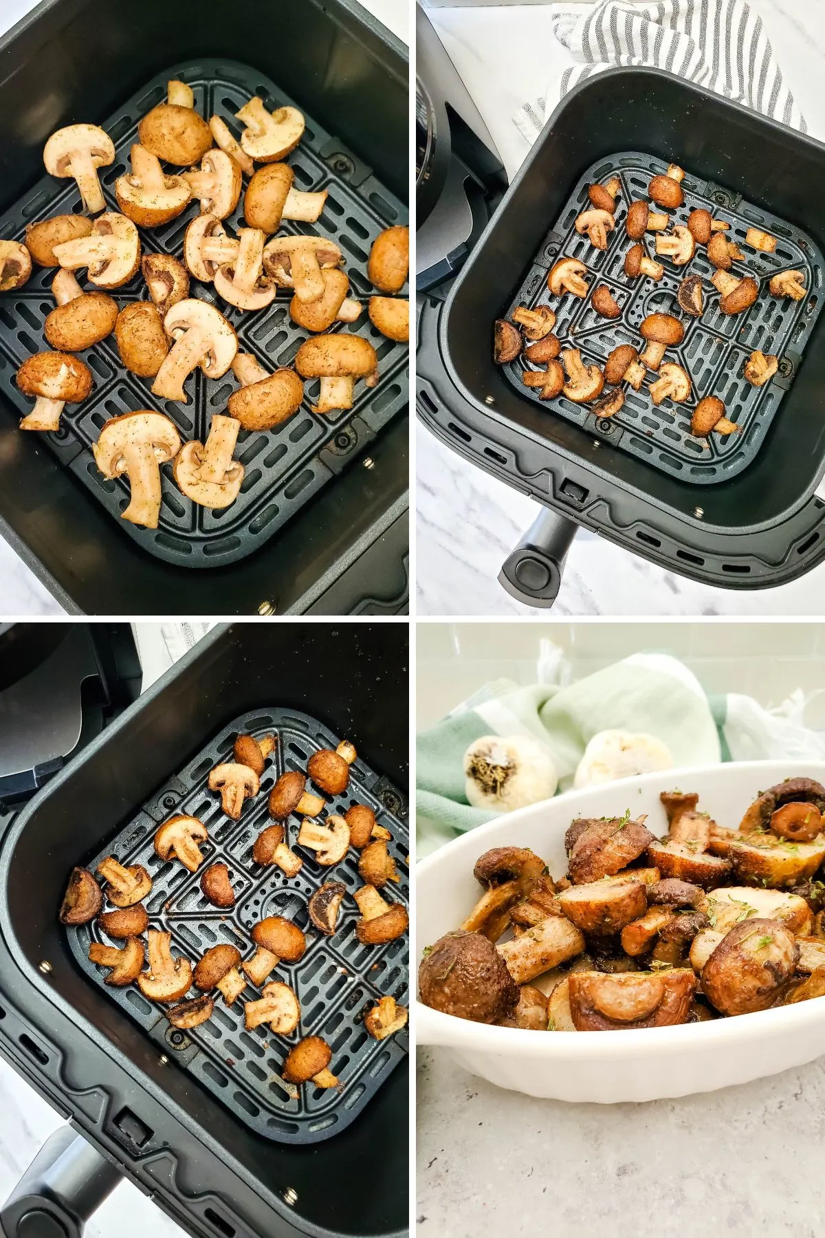 The last four images in collage on how to make Air Fryer Mushrooms.