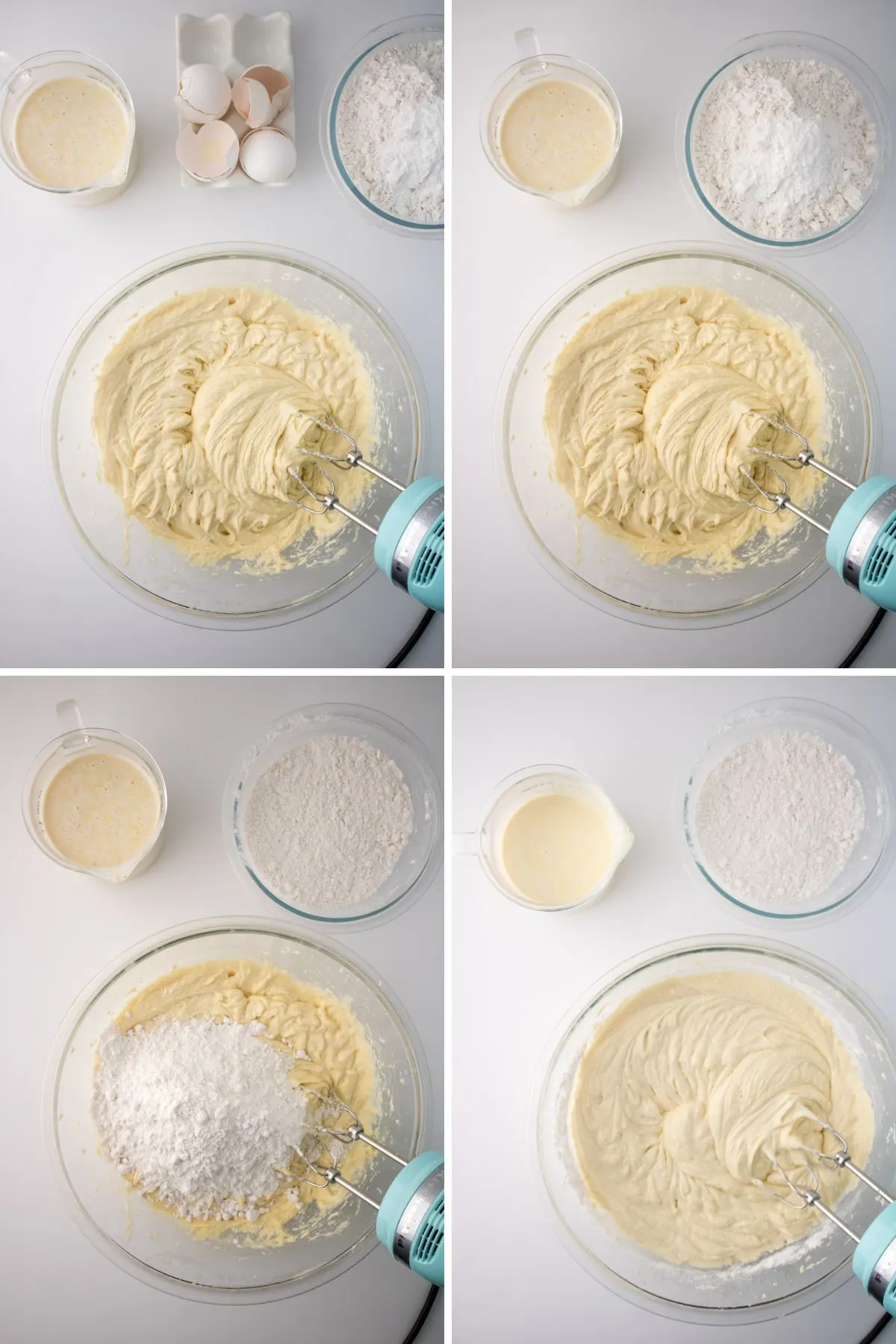 Middle four images of how to make the best eggnog cake.