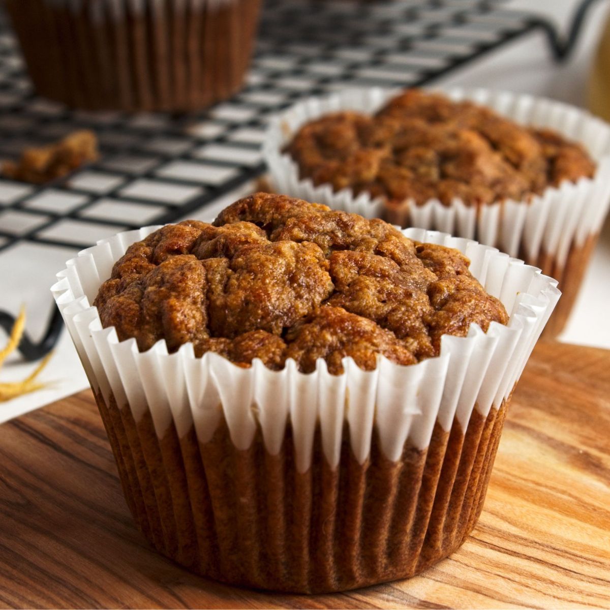 A close-up image of a vegan gluten and dairy free banana oat muffins.