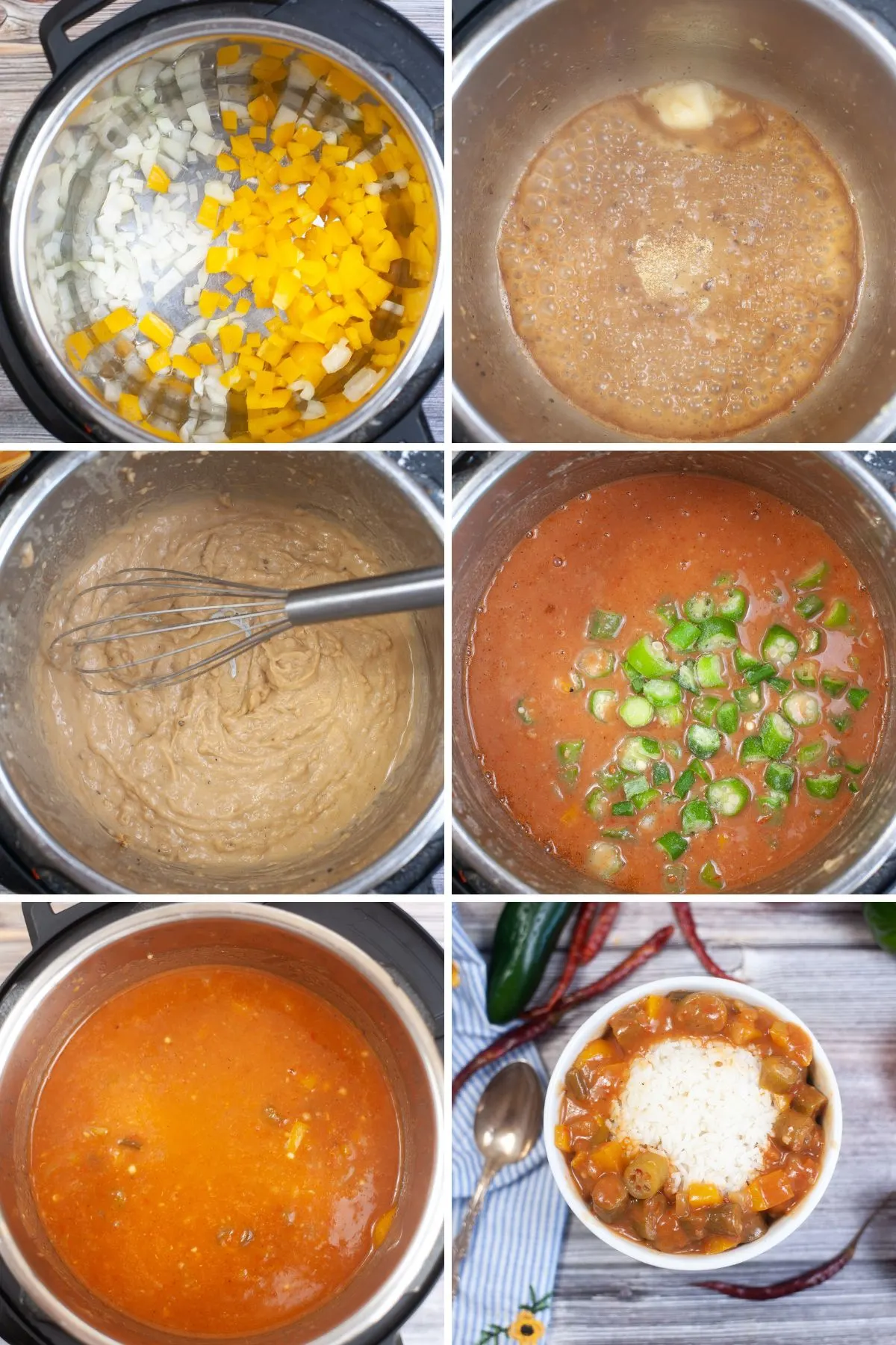 Collage of images showing how to make Instant Pot Gluten Free Gumbo.