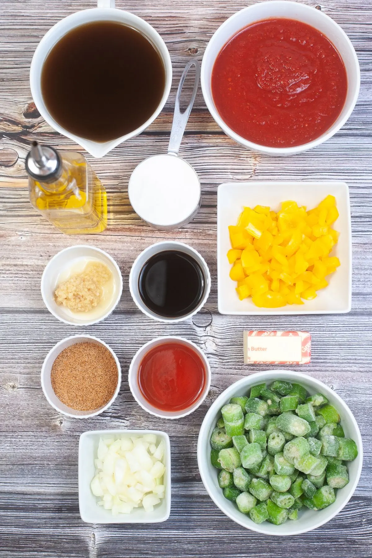 Ingredients needed to make gluten and dairy free gumbo.