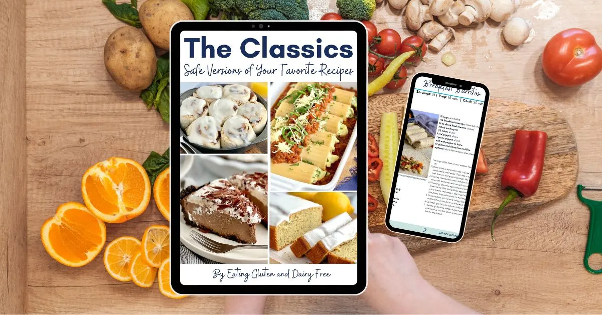 The Classics- Gluten and Dairy Free Cookbook shown on a tablet.