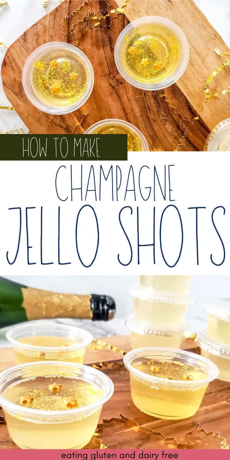 A few Champagne Jello Shots with text overlay.