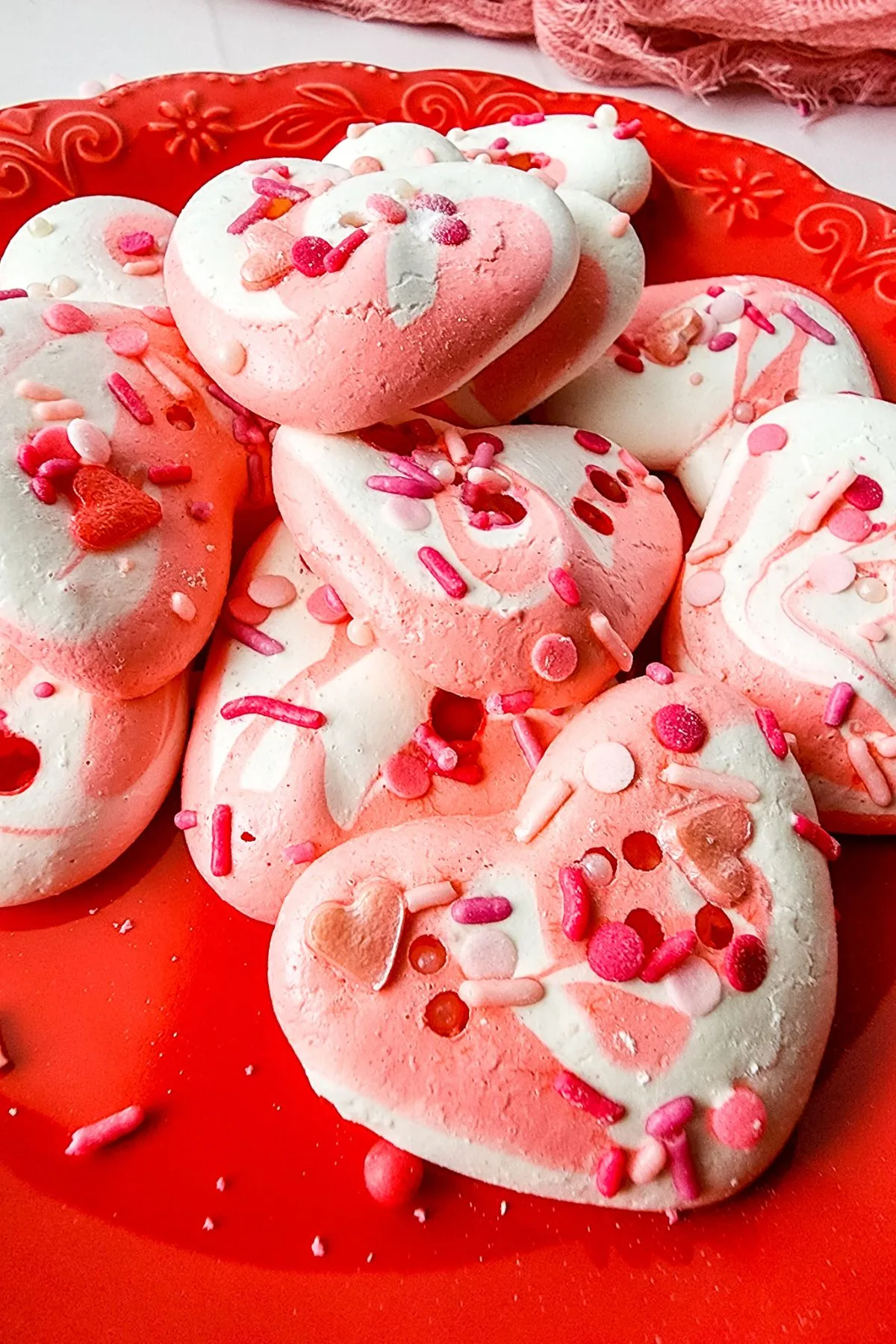 Heart shaped meringue cookies.