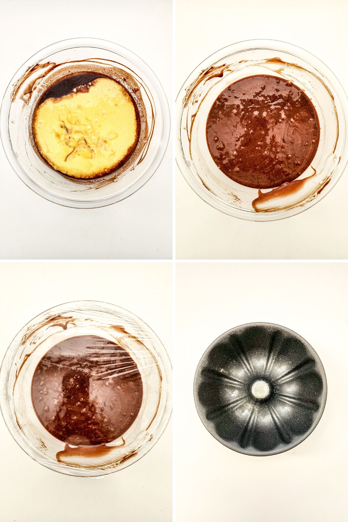 A collage of images showing how to make a lava cake.