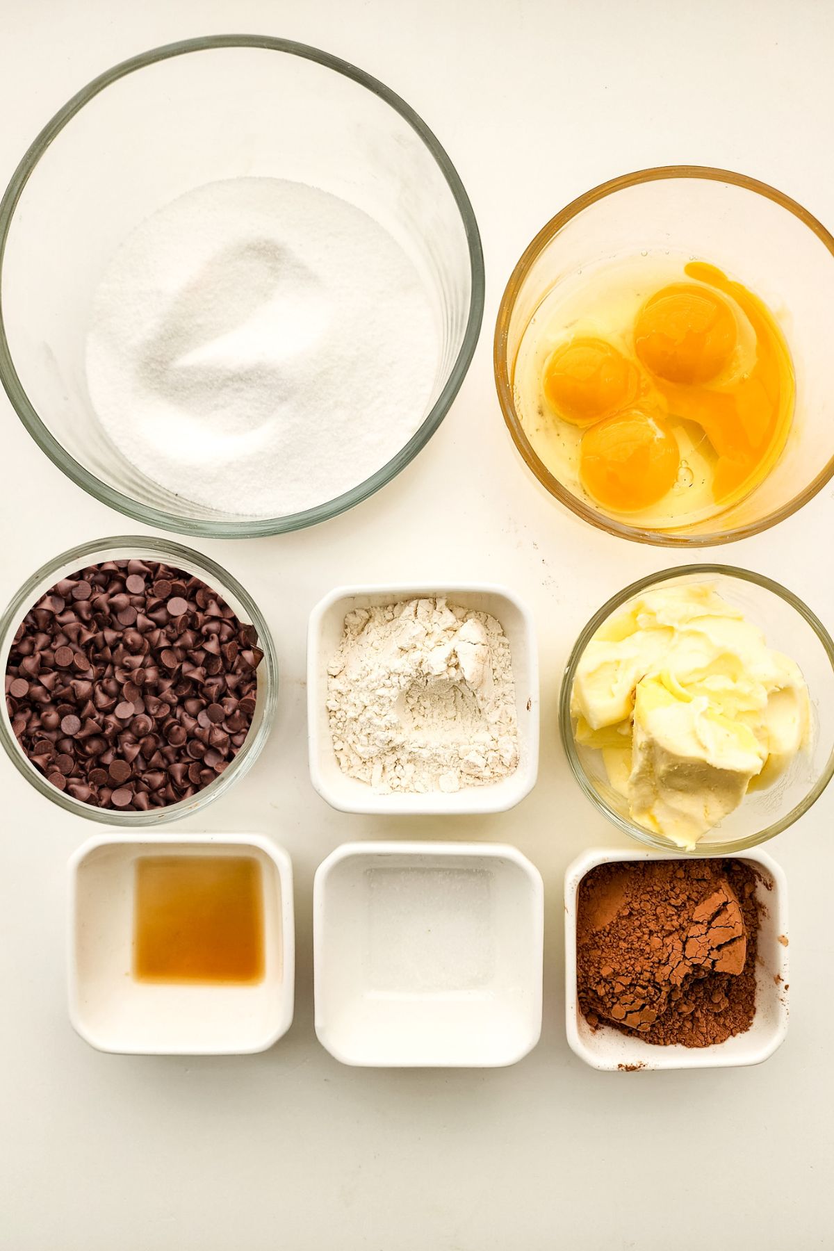 Ingredients needed to make a chocolate molten lava cake.