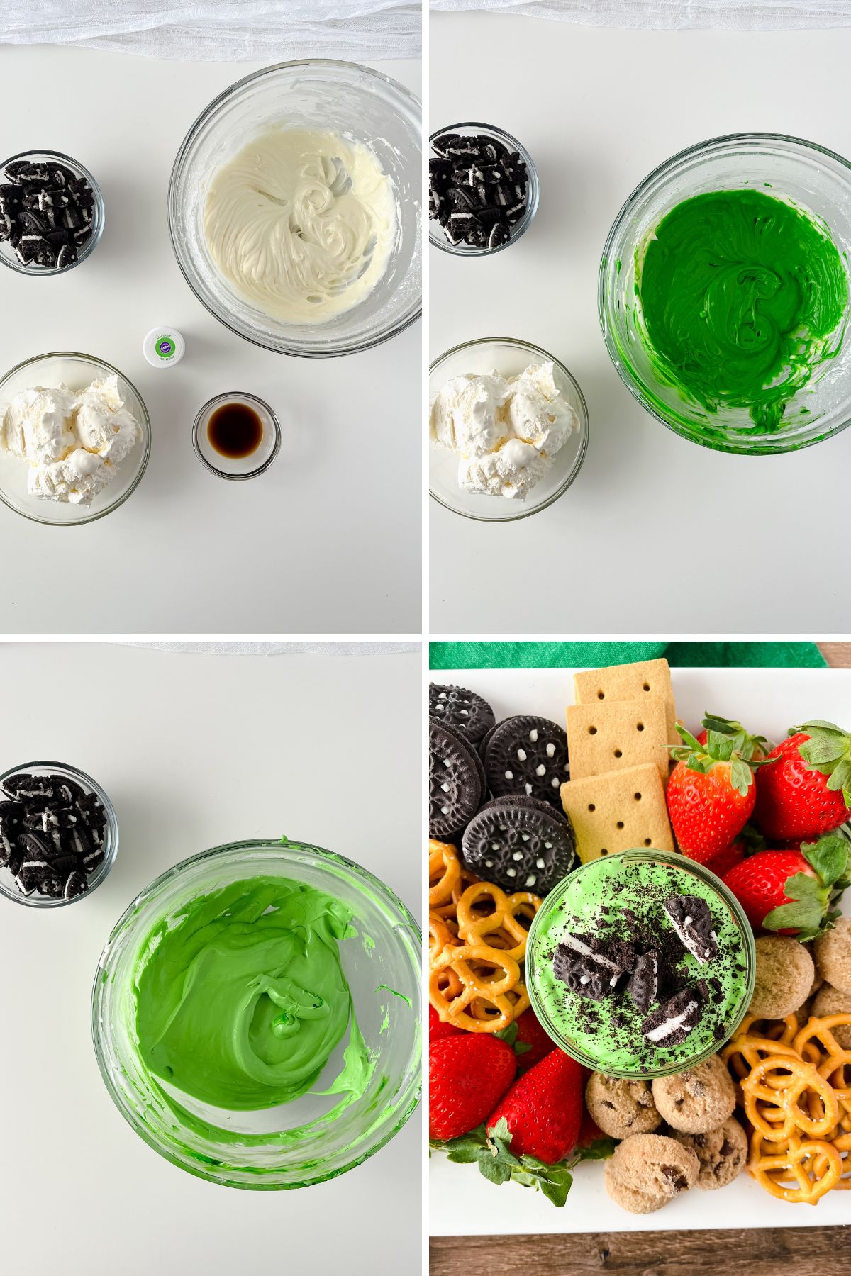 A collage of images showing how to make a St Patricks Day Dip.