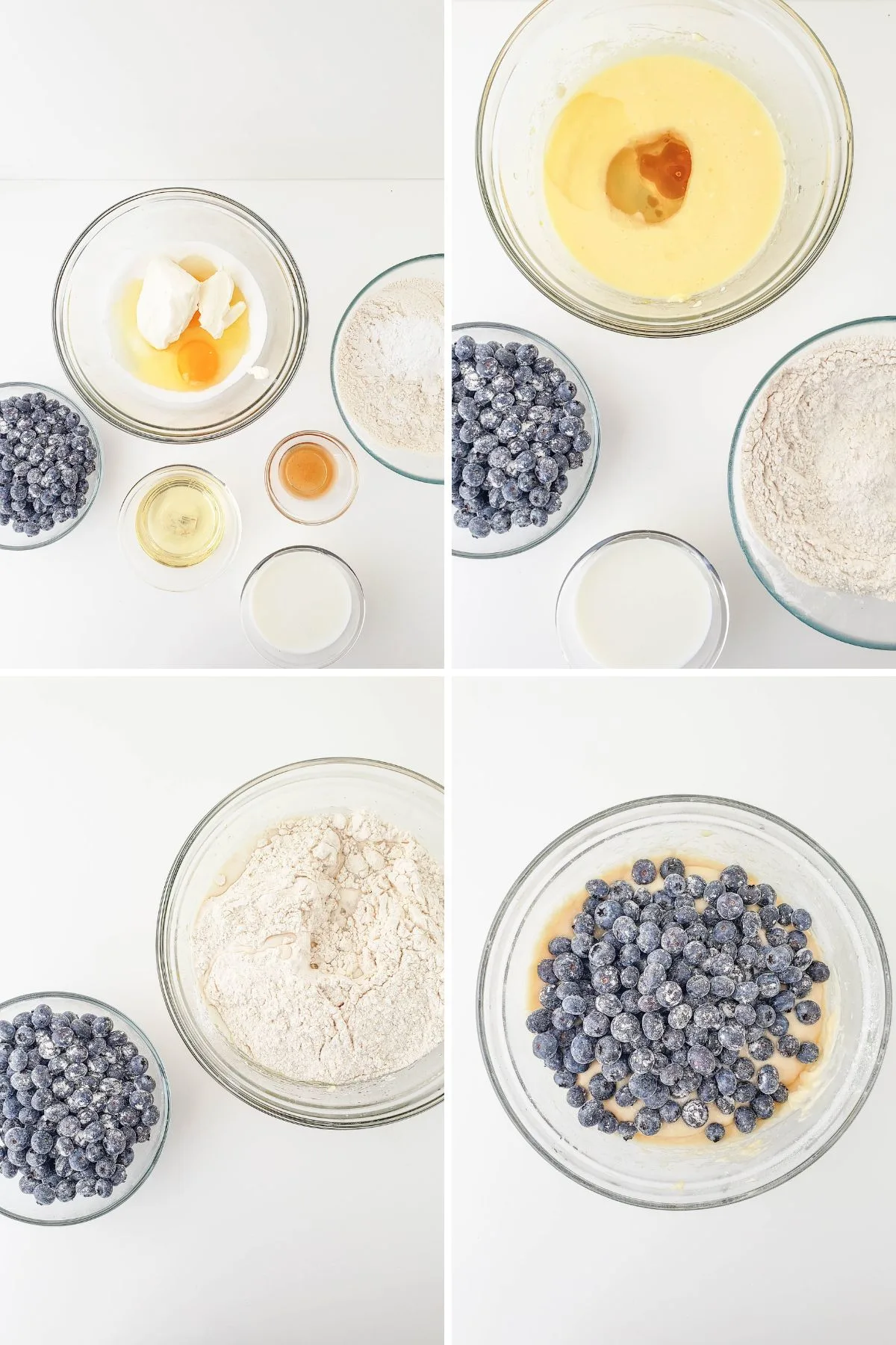 Collage of images showing how to make blueberry lemon muffins.